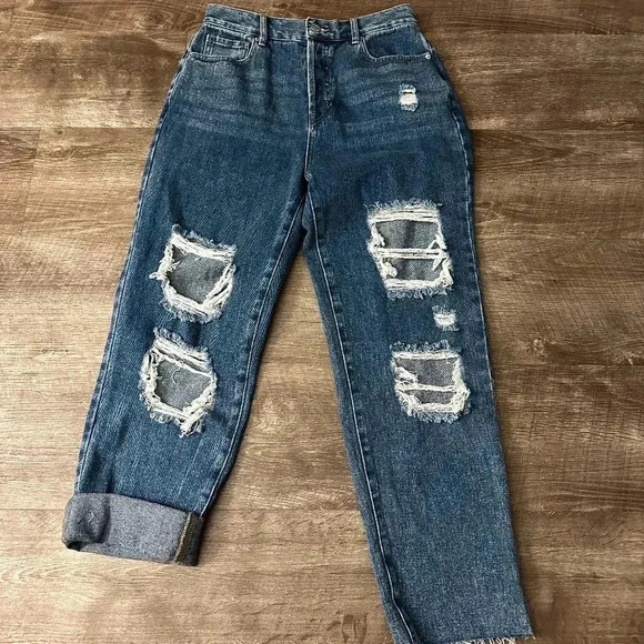 PacSun High Rise Straight Leg Jeans Button Fly Shauna Blue Raw Hem size 27 - Picture 1 of 7